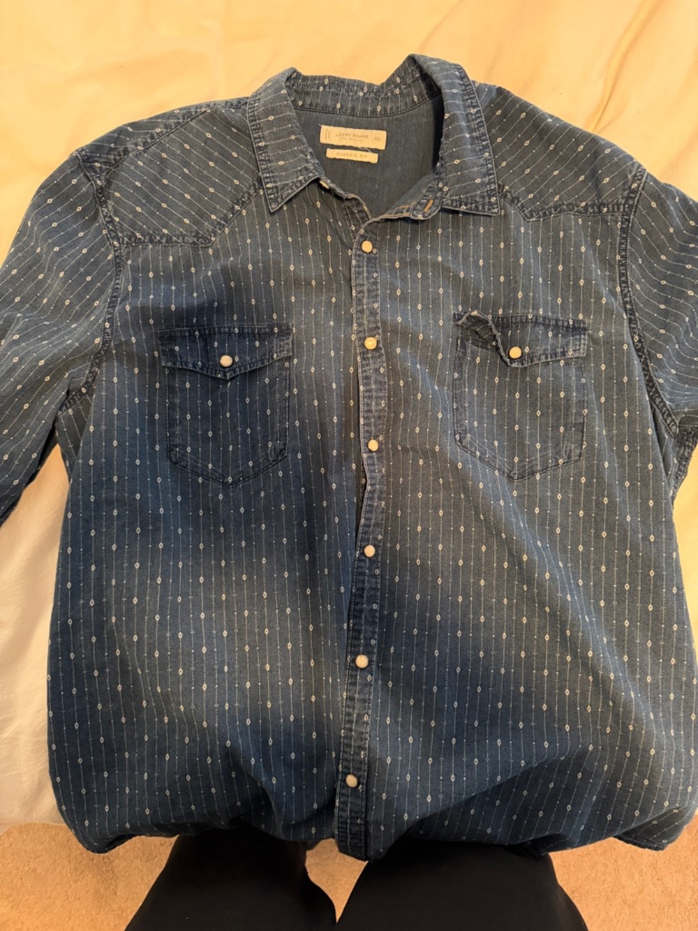 Lucky Brand Indigo Dot-Pattern Casual Button-Down Shirt